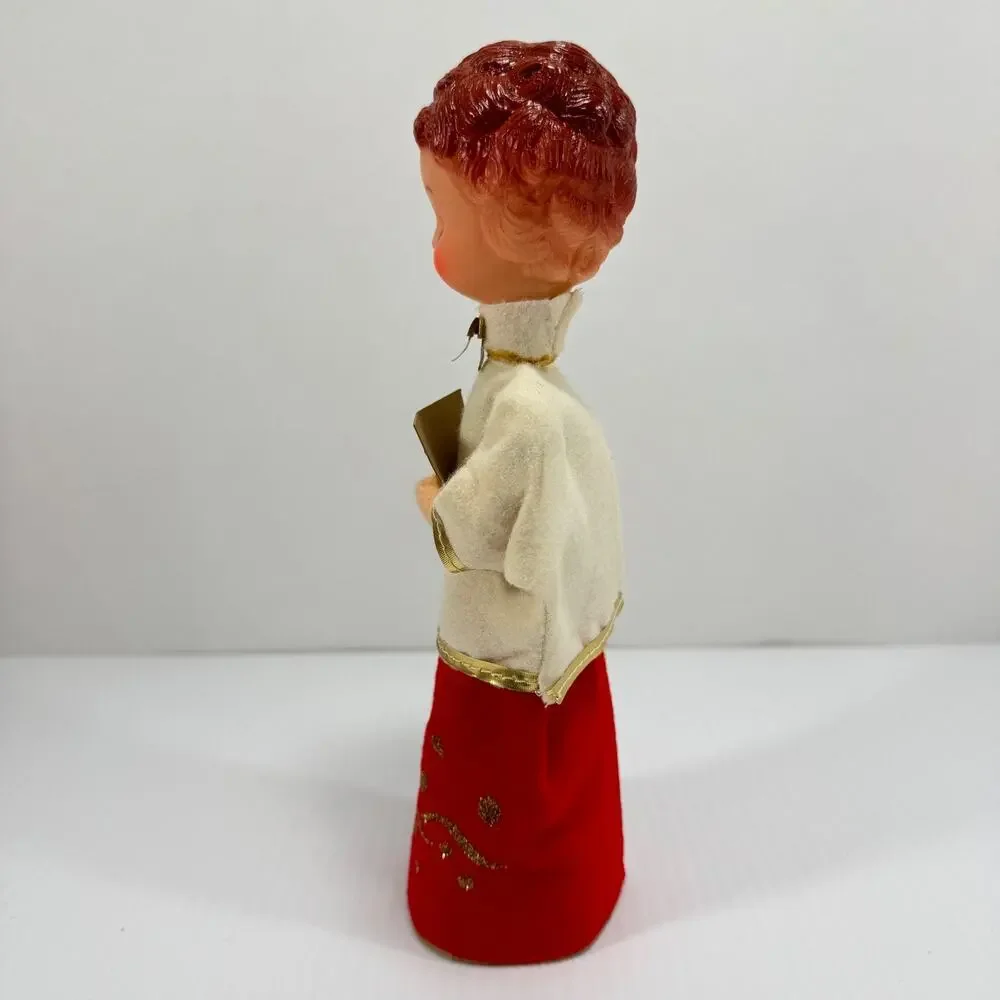 Vintage Christmas Caroler Figure Felt Holiday Decor MCM Japan Figurine